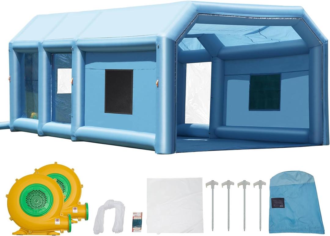 VEVOR Inflatable Paint Booth, 23 x 13.1 x 9 ft Portable Paint Booth, Featuring 750W+480W High-Power Blowers and Air Filtration System, Inflatable Spray Booth for Small Trucks and Large Motorcycle