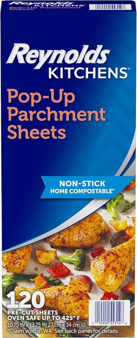 Reynolds Kitchens Pop-Up Parchment Paper Sheets, 10 x 13 Inches, 120 Count