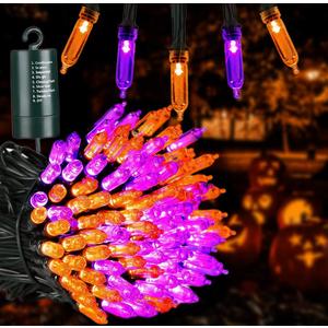 Joomer Orange Purple Halloween Lights - Battery Operated 33ft 100 LED String Lights, Waterproof Outdoor Indoor with 8 Modes Timer for Party, Garden, Halloween Decor