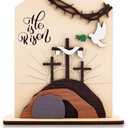 DuduCraft He is Risen Easter Resurrection Decor - Easter Decorations for Home - Empty Tomb Religious Resurrection Set Decoration for Table, Desk, Home