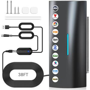 2025 Strongest TV Antenna, 2200+ Miles Range Digital Antenna for Smart TV Indoor/Outdoor with Amplifier, Long Range 360 Reception HD Local Channels Supports 8K, 4K for All TVs - 38ft Coax Cable (Black)
