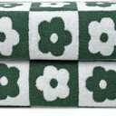 Jacquotha Green Bath Towels Set of 2 Checkered Floral - Quick Dry Cotton Towels Decorative Bathroom Essentials for Women Men Kids Gifts 27.5x55 Inches