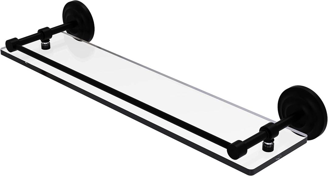 Allied Brass QN-1/22-GAL-BKM Que New 22 Inch Tempered Gallery Rail Glass Shelf, Matte Black