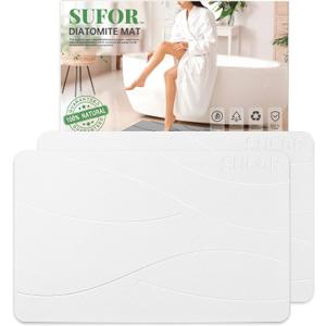 32"x20" Stone Bath Mat 2Pack, Diatomaceous Earth Shower Mat, Non-Slip Super Absorbent Quick Drying Bathroom Floor Mat, Natural, Easy to Clean (Milky White)