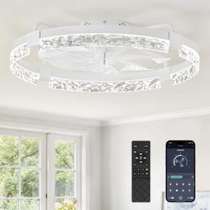ZMISHIBO Ceiling Fans with Lights | 24 inch Low Profile Ceiling Fan with Light and Remote | 3CCT Dimmable Modern Flush Mount Bladeless Fan Light with High Airflow for Living Room Bedroom Kitchen (White)