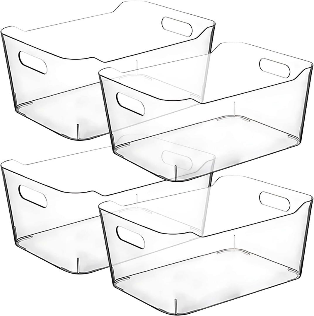 Clear Plastic Storage Bins for Kitchen Organization or Pantry Organizers and Storage, Freezer Fridge Organizer Storage Containers Bin for Organizing Refrigerator Medicine Closet Cabinet Organizers (Large)