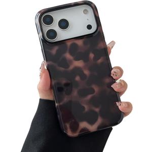 Compatible with iPhone 17 Pro Max Case Tortoise Shell Phone Case for Women Girl Shockproof TPU and Hard PC Protective Cover - Amber Brown Leopard