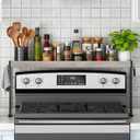Spice Rack Shelf for Kitchen Stove, Over The Stove Shelf with 4 Level Adjustable Height, Over Stove Spice Rack with 4 Hooks, Grey + Black