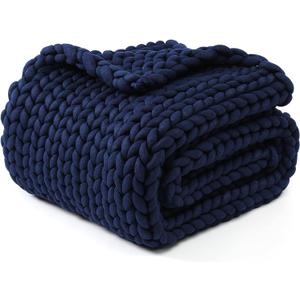 YnM Chunky Throw Blanket, Medium-Weight, Hand Knitted, Skin Friendly, Ventilated and Breathable, Machine Washable, Home Dcor Piece for Couch, Sofa and Bed (Indigo Blue, 40x50 Inch)