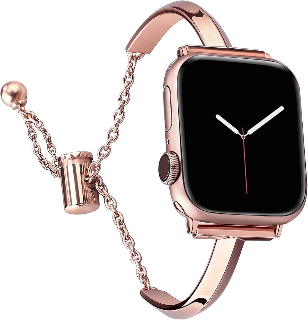PlusRoc Stainless Steel Band Compatible with Apple Watch Band 38mm 40mm 41mm 42mm 44mm 45mm 46mm 49mm iWatch SE Series 10 9 8 7 6 5 4 3 2 1, Slim Versatile Bangle Bracelet for Women (38mm/40mm/41mm/42mm(Series 10), Copper)