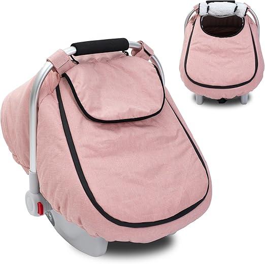 THE KENKYO Winter Baby Car Seat Cover, Waterproof Carseat Cover with Zipper Peep Window, Warm Sherpa Fleece Lining, Universal Infant Car Seat Canopy Stroller Cover for Rain Snow Cold Weather