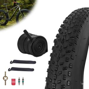 RUTU 2 Pack 20x4.0/20x3.0 Bike Tire Foldable,20x4.0/20x3.0Fat Tire Tube,20 Inch Bike Tire and Tube with Tire levers,Valve Tool Compatible with Electric Bike/Mountain Bike Tires and Tubes