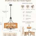 21.8" Black Rattan Chandelier, 6-Light Wicker Drum Light Fixture, Large