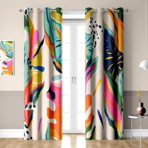 Colorful Black Out Curtains, Boho Floral Abstract Jungle Asthetic Modern Art Blackout Window Curtains Decor for Bedroom, Living Room, Art Gallery Grommet Window Drapes 2 Panel Set, 52"x84"