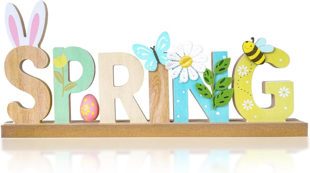 4 x Elegant Handcrafted Easter Home Decor - Made with German MDF Wood, Ideal for Indoor Spring, Fireplace Mantel, Table, Tiered Tray, and Bunny Farmhouse Style Decor (Spring)