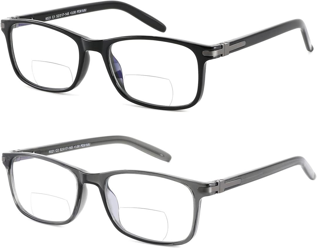 LKEYE Bifocal Reading Glasses Men Women Blue Light Blocking Computer Readers Wide Frame Progressive Eyeglasses Clear Top Fashion Designer Cheaters Transition Stylish Eyewear LK6021 +1.50