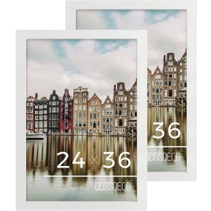 QDSSDECO 24x36 Poster Frame White Wood Frame with Plexiglass Horizontal and Vertical Formats Hanging on the Wall Display Picture, Set of 2, 24"x36"