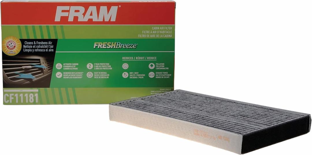 FRAM Fresh Breeze Cabin Air Filter with Arm & Hammer Baking Soda, CF11181 for GM Vehicles (6.4" x 10.8" x 4.5")