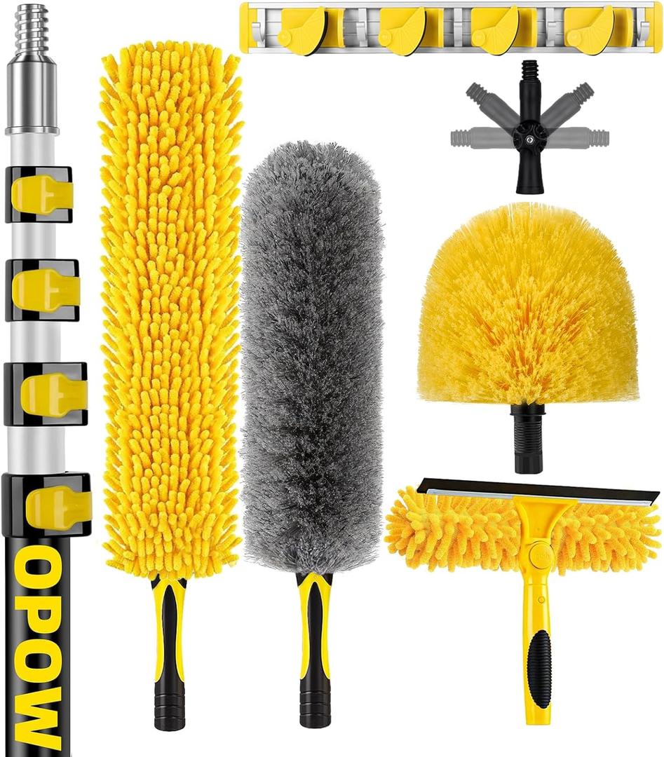 30 Foot High Ceiling Duster Kits with 7-24ft Heavy Duty Extension Pole, High Reach Duster for Cleaning,Microfiber Feather Duster,Cobweb Duster,Ceiling Fan Duster,Window Squeegee & Cleaner