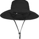 Sun Hats for Men Women Fishing Hat UPF 50+ Breathable Wide Brim Bucket Hats Summer UV Protection Safari Hat with Neck Flap (Black)