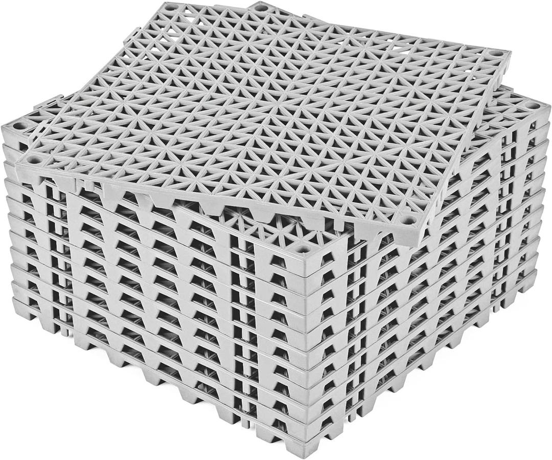 ToLanbbt Modular Interlocking Cushion 12P 11.8" x 11.8" Interlocking Rubber Floor Drain Holes Non-Slip Splicing Drainage Mats for Deck, Shower, Kitchen, Drain Pool, Sauna Bath, Indoor Outdoor (Grey)