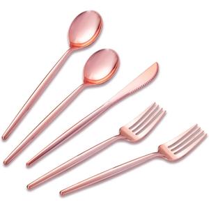SUT 150Pcs Rose Gold Plastic Silverware, Disposable Cutlery Set, Heavy Duty Plastic Flatware SetDisposable Rose Gold Utensils Include 50 Forks,50 Spoons, 50 Knives Perfect for Party