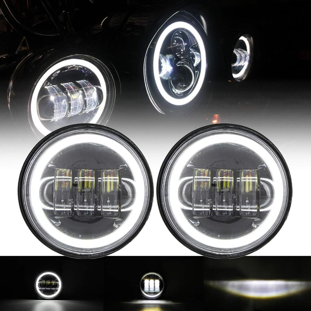 1 Pair 4.5 Inch Led Fog Light With Angel Eyes Passing Lamps DRL bulb For Motorcycle Fog Lamp (Black Fog Light With Angel Eye)