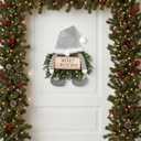 Christmas Lighted Wreath Gnome Xmas Gnome Door Wreath Artificial Santa Xmas Hanging Sign for Door Window Wall Decorations Farmhouse Christmas Home Decor(Silver)