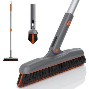 Eazer 53 Grout Brush with Long Handle, 180Rotation Tile Grout Cleaning Tool, V-Shape Shower Scrubber Cleaner, Stiff Bristle for Cleaning Bathroom Wall, Baseboards, Tile Floors - 2 Head