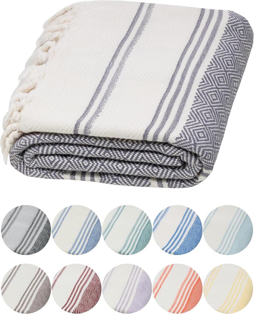 DEMMEX Organic Diamond Turkish Bath & Beach Towel | 100% Oeko-TEX Certified Cotton, Ultra-Soft, Quick-Dry, Lightweight, Compact & Oversized Luxury Peshtemal Towel, Prewashed, 71"x36", Dark Gray