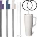 Jetstop Straw Kit Compatible with Brumate Era 40 oz - 3 Stainless Steel Straws with Silicone Straw Connectors, Sealing Rings Reusable Accessories for Brümate Tumbler