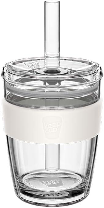 KeepCup Cold Cup - Longplay Double wall Glass Ice Coffee Tumbler with Lid and Straw - 12oz (340ml) - Chalk