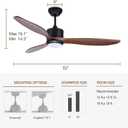 52 Inch Wood Ceiling Fan with Light, Quiet DC Motor, Smart 6-Speed