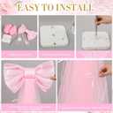 Havawish 3 Set Wedding Extra Large Pink Bow Decor 5 ft Giant Satin Pink Coquette Bow with Long Tulle Tails Girls Room Decor for Birthday Wedding Anniversary Engagement Bridal Party, Include Base