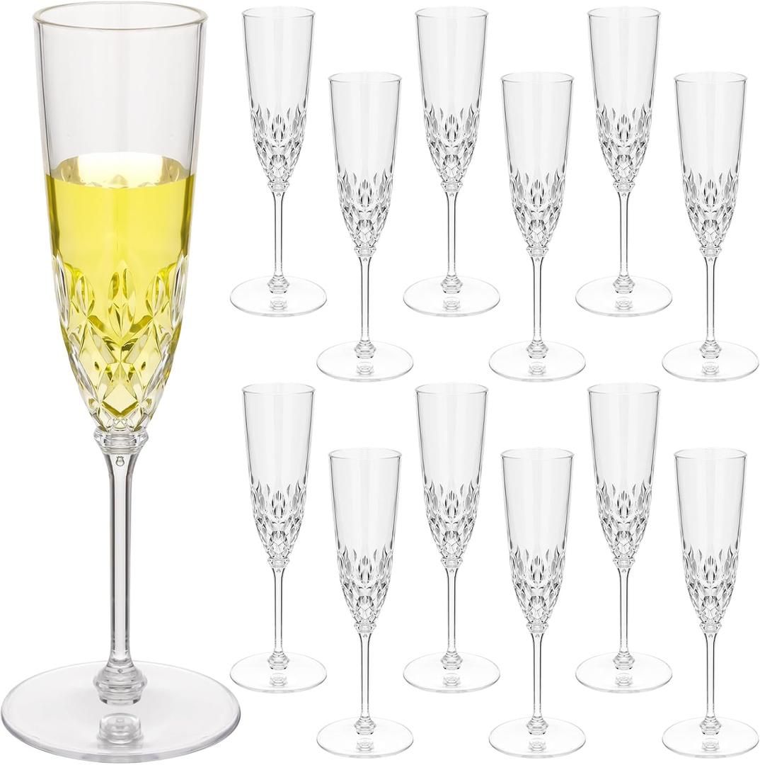 Jingmore 12 Pcs Detachable Plastic Champagne Glasses Flutes Bulk with Stem 3.7 oz Clear Disposable Champagne Flutes Toasting Glasses Cups for Wedding Birthday Party