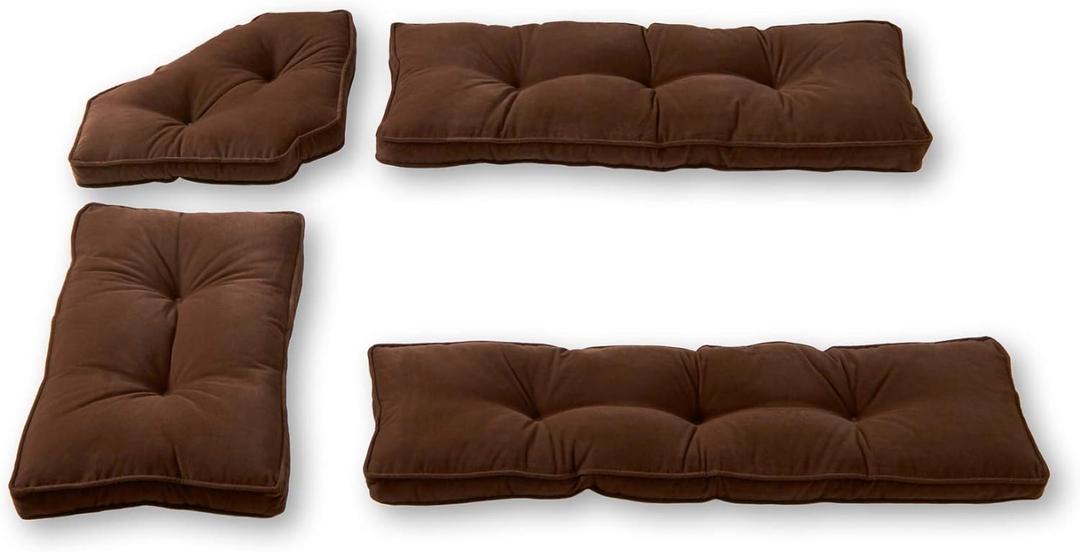 Greendale Home Fashions Hyatt Microfiber Kitchen Nook Cushion Set, 4 Piece Assortment, Mocha