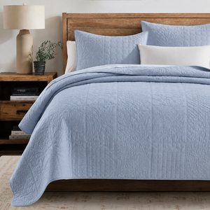 HORIMOTE HOME 100% Cotton Quilt Set Queen Size, Adriatic Blue Pre-Washed Bedspreads Coverlet Set in Geometric Pattern, Cozy Lightweight Stitching Decorative Bedding Cover with 2 Shams for All Season