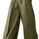 OYOANGLE Men's Baggy Dress Pants Wide Leg Pleated Loose Work Trousers (Green, L)