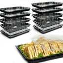 TRAYA Pack of 10 Serving Tray with lid - Reusable Catering Trays with Lids 13inch Long for Meal Prep, Cakes, Treats and Sandwiches (13 * 2.7 * 9.4inch)