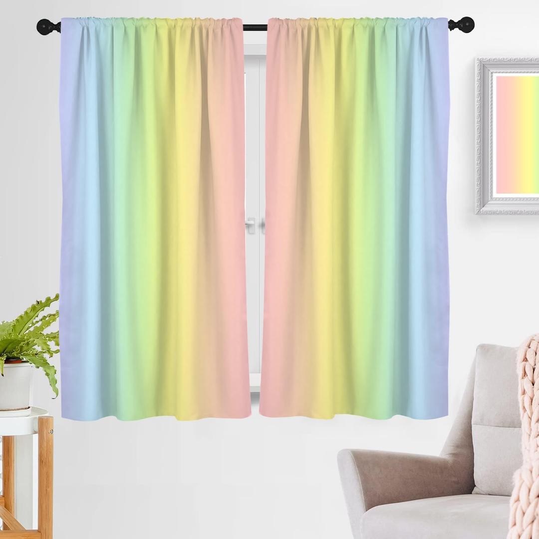 zokyer Kids Rainbow Curtains for Girls Room, Ombre Colorful Window Drapes for Nursery and Playroom, Room Darkening Privacy Protected Pastel Boho Classroom Decor, Rod Pocket, 2 Panels (42" W x 63" L)