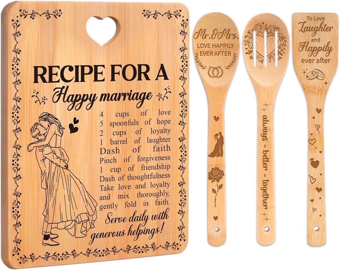 Bridal Shower Bachelorette Gifts for Bride Groom, Wedding Gifts for Couples 2026 - Happy Marriage Cutting Board Set for Newlyeds Newly Engaged Couples Bride to Be Wedding Shower