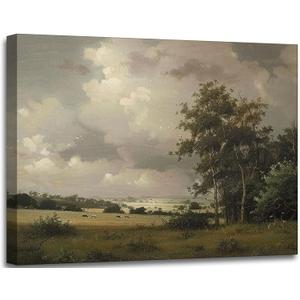 Vintage Wilderness Canvas Wall Art Prints Countryside Landscape Picture Farmhouse Scenery Painting French Country Wall Decor for Living Room Bedroom Home Office 35"×23" Framed