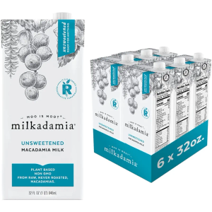 milkadamia Macadamia Milk - Unsweetened - 32 Fl Oz (Pack of 6) - Lactose Free, Vegan, Shelf Stable, Plant Based, Non Dairy, Dairy Free BB 07/09/26