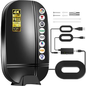 2026 Upgraded TV Antenna Indoor Outdoor, Digital Antenna for Smart TV | 3500+ Miles Long Range, with Amplified Signal Booster, Supports 8K 4K 1080P HD, with 26ft Coaxial Cable