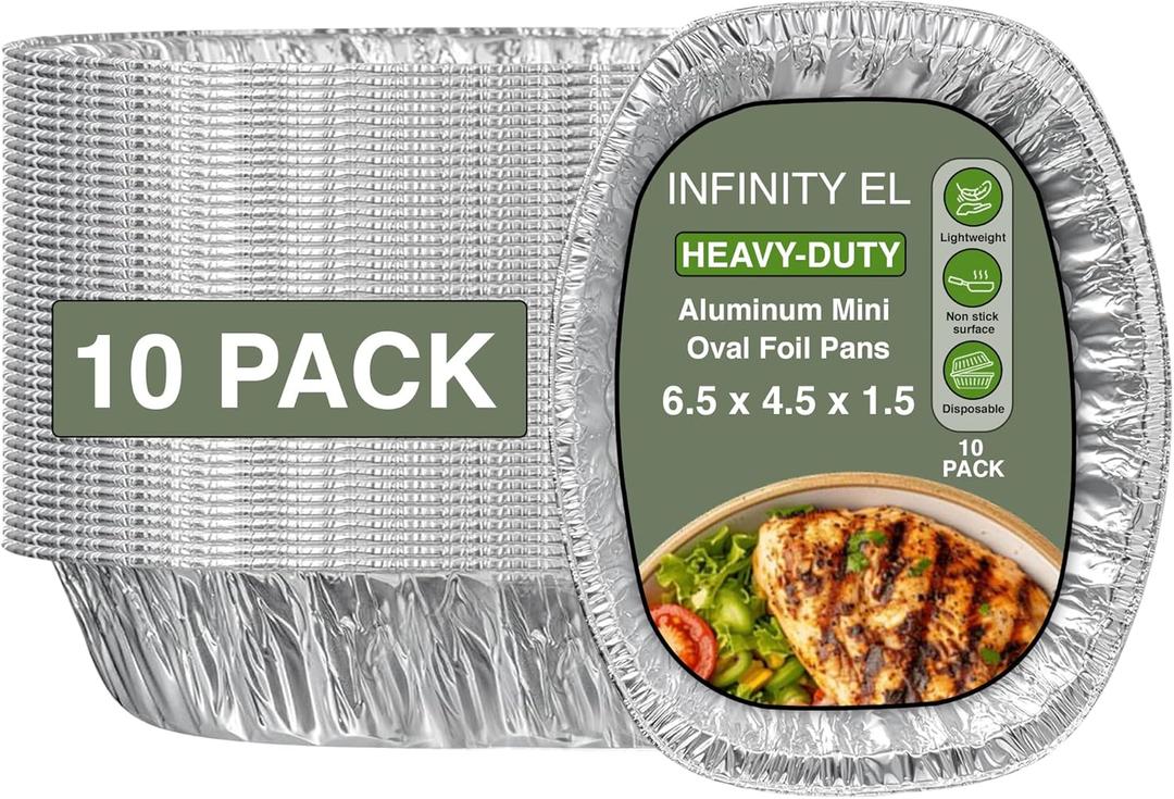 INFINITY EL Disposable Mini Oval Aluminum Pans 10 Pack | Deep Disposable Baking Pan | Heavy Duty Oval Aluminum Roasting pan for Chafing, Turkey, Lasagna, Thanksgiving, Christmas, Parties & Meal Prep