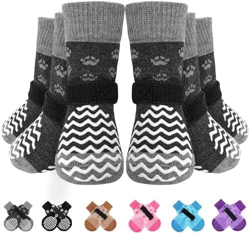 EXPAWLORER 6Pcs Anti Slip Dog Socks to Prevent Licking Paws, Dog Shoes for Winter, Double Sides Dog Boots & Paw Protectors Booties for Hardwood Floors with Grippers Small Medium Large Senior Dogs, M