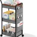 BBLIKE 3-Tier Diaper Caddy Organizer - Rolling Utility Baby Cart with Drawer and Side Pockets for Nursery and Baby Essentials, Multi-Function Cart for Bedroom and Bathroom, Gray