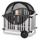 Safety Crib Tent to Keep Baby in Pop up Mosquito Net Netting Canopy Mesh Cover for Toddler - Black