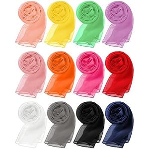 Chuarry 12 Pieces Women Solid Color Chiffon Scarf Soft Breathable Silk Lightweight Accent Scarfs
