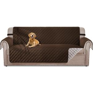 HOMERILLA Reversible 3 Cushion Couch Cover for Dogs Water Resistant Washable Pets Furniture Protector Sofa Cover with Elastic Straps (68" Sofa, Chocolate/Beige)